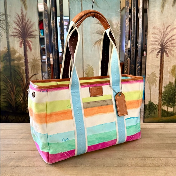 Coach Hampton Small Striped Water Color Tote Bag Purse - Picture 2 of 13